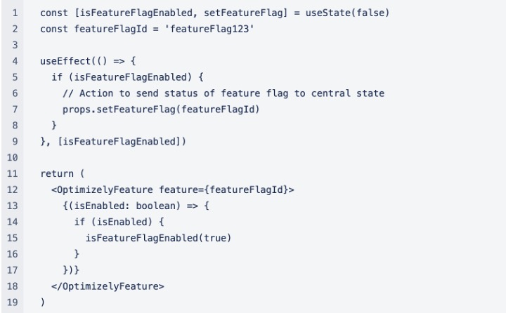 Example code of using a React Hook within a component with Optimzely
