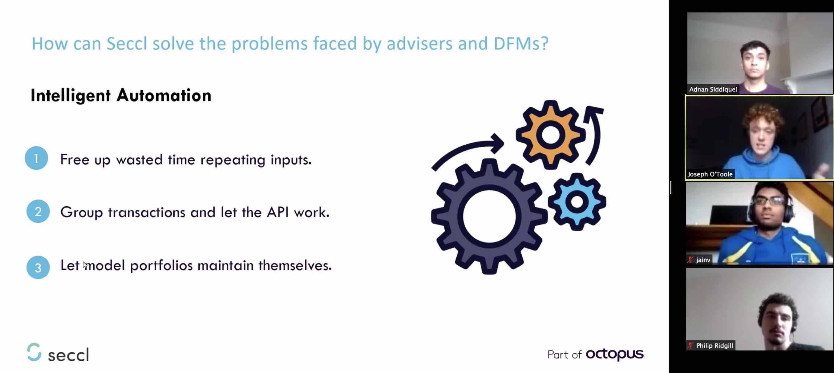 Adnan, Joseph, Philip and Vishal, putting their pitching skills to the test in front of the whole company