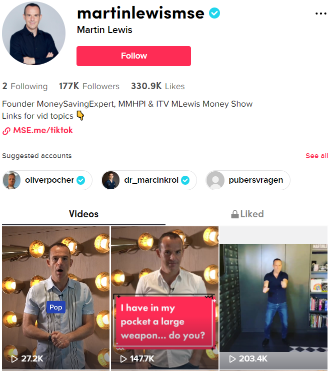 Martin Lewis TikTok account