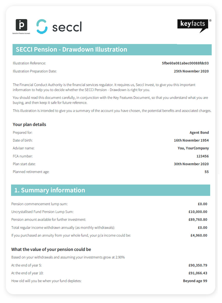 Seccl pension drawdown illustration example